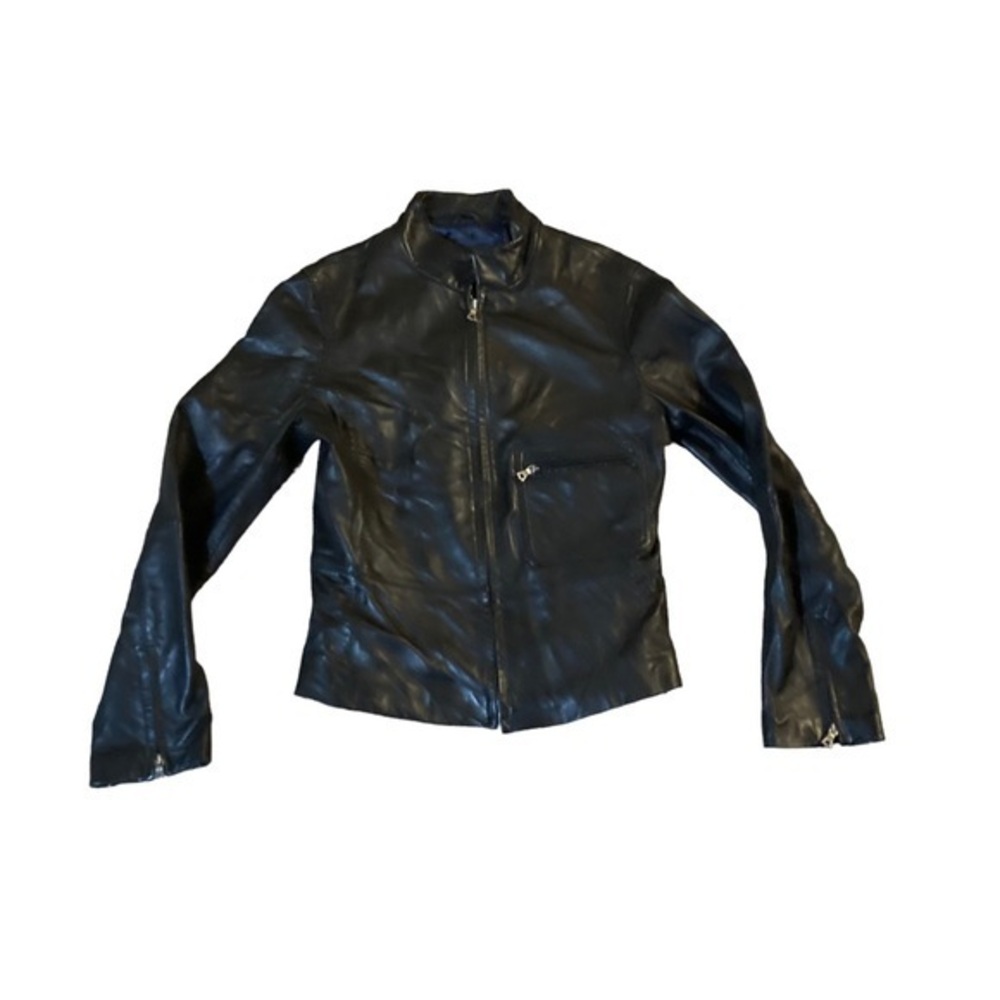 Tahari black leather jacket S
